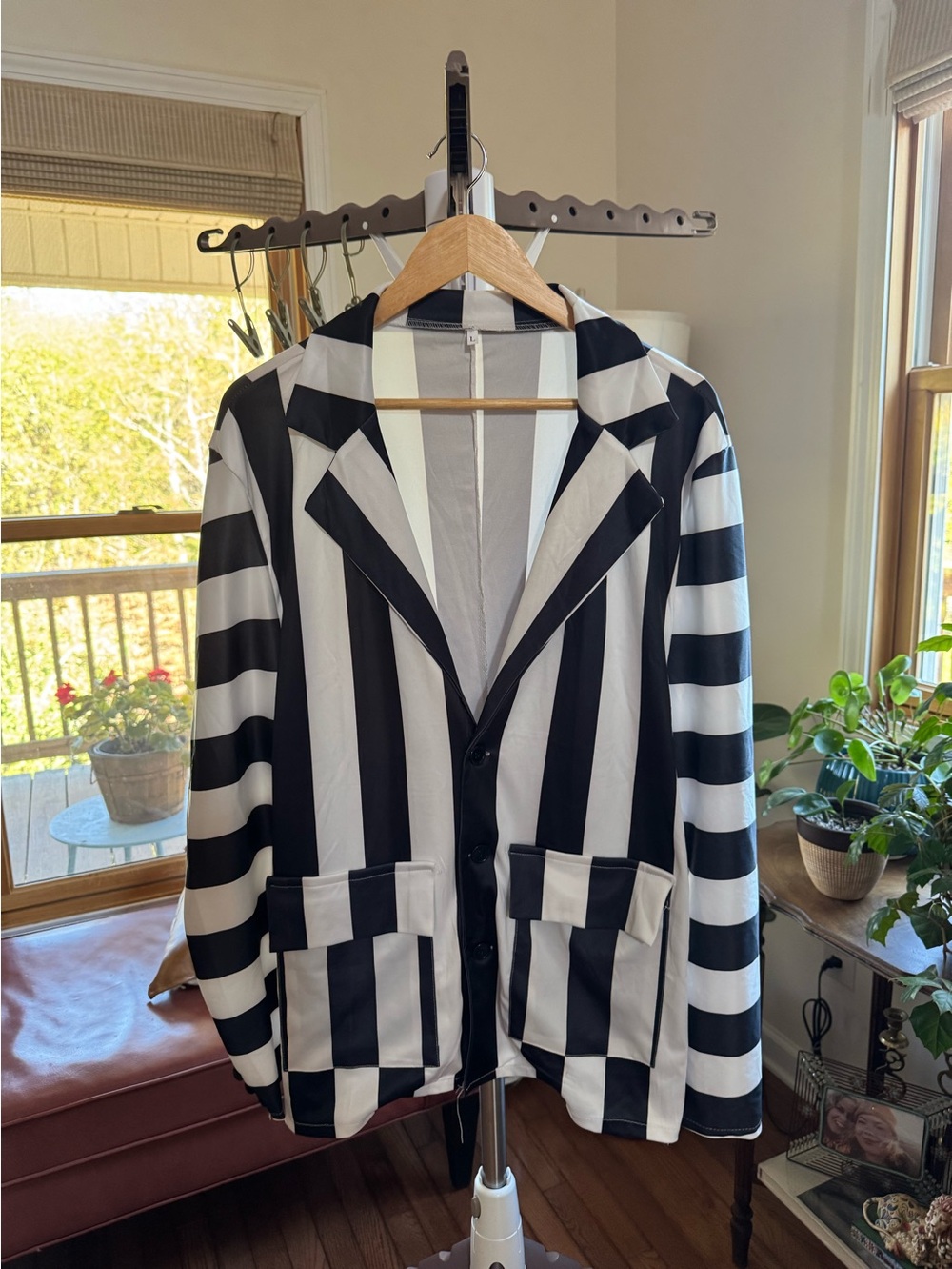 Beetlejuice Jacket Halloween Costume Cosplay Adult Black White Stripes Large